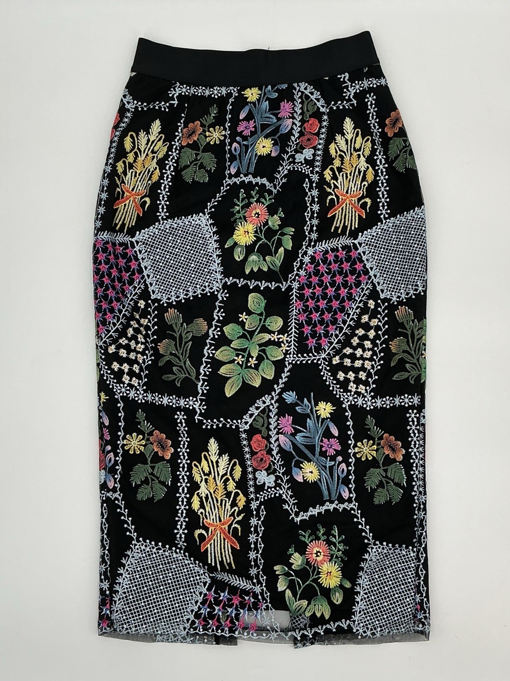 Gracia Ladies Floral Garden Patchwork Black Secretary Pencil Skirt